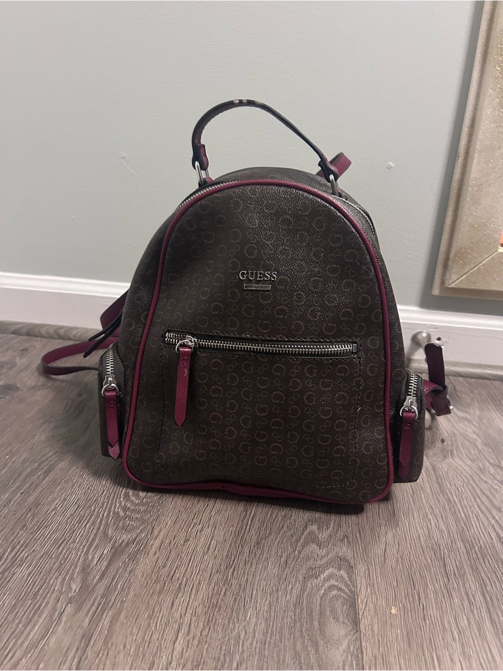 GUESS Black Tote with Light Pink Patterned Lining